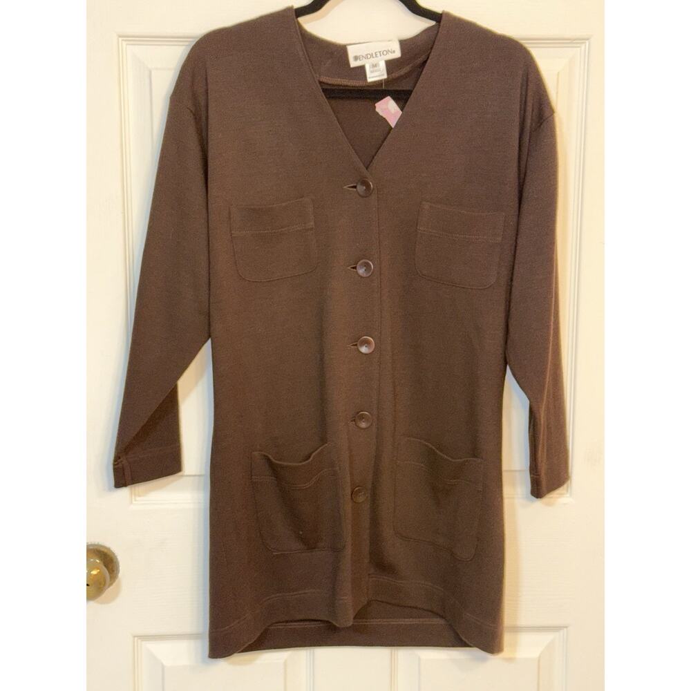 NWT Pendleton Brown 100% Wool Button Up Long Sleeve Long Cardigan Size Medium‎ - Picture 7 of 7